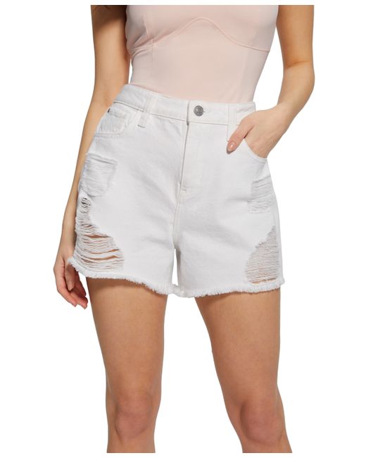 Guess High Rise Distressed Relaxed Denim Shorts