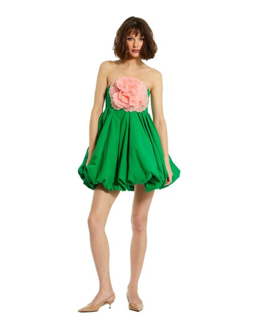Mac Duggal Faille Strapless Flower Detail Mini Dress