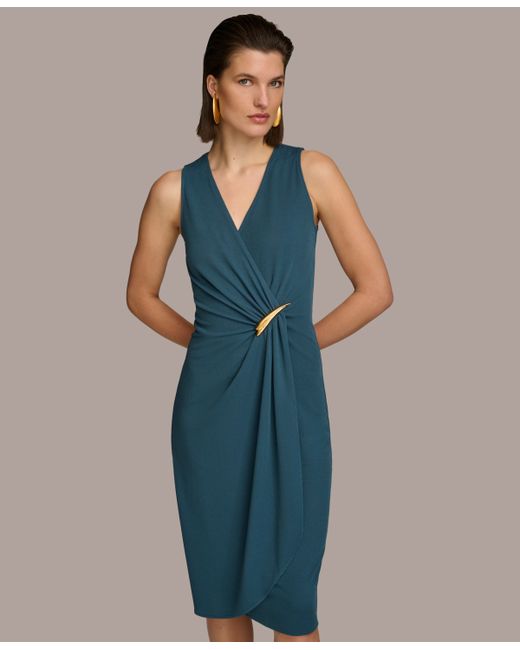 Donna Karan Sleeveless Draped Jersey Midi Dress