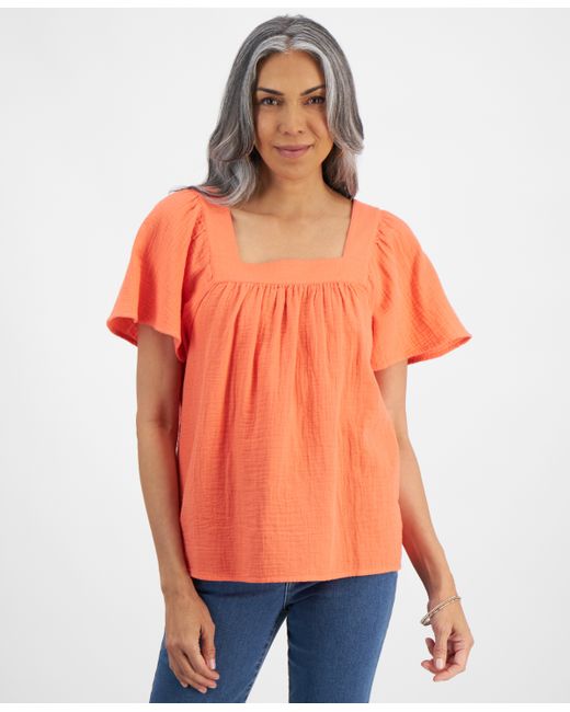 Style & Co Petite Cotton Square-Neck Raglan-Sleeve Top Created for
