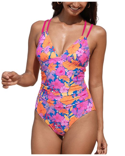 Cupshe Floral Plunging Ruched One-Piece