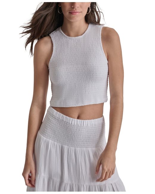 Dkny Cropped Smocked Cotton Tank Top