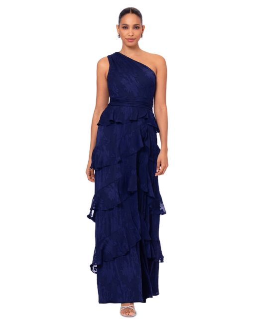 Xscape Tiered One-Shoulder Gown