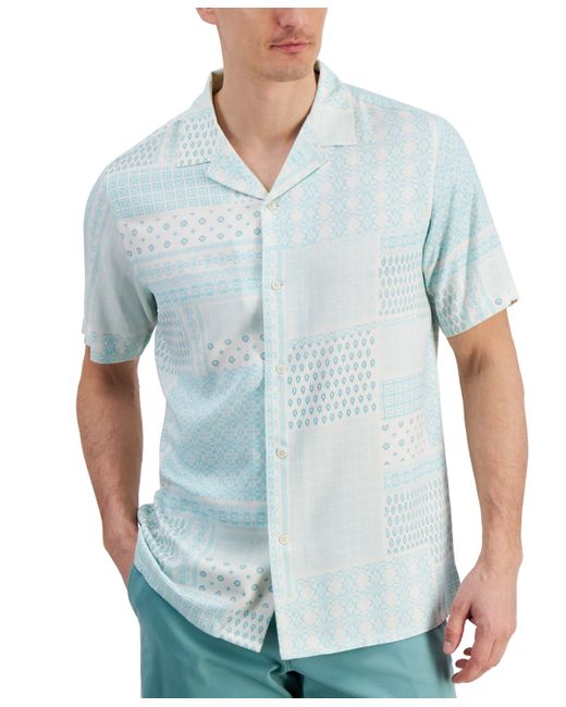 Club Room Patchwork Geo-Print Resort Camp Shirt Created for