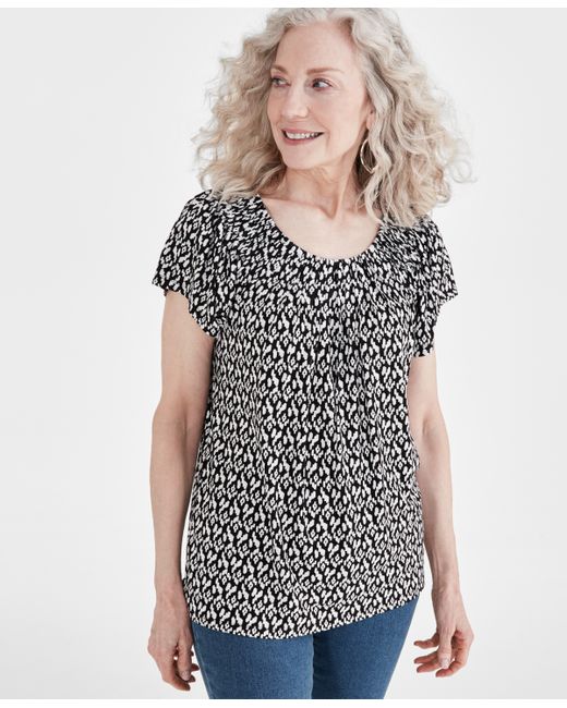 Style & Co Printed Pleat-Neck Top Created for