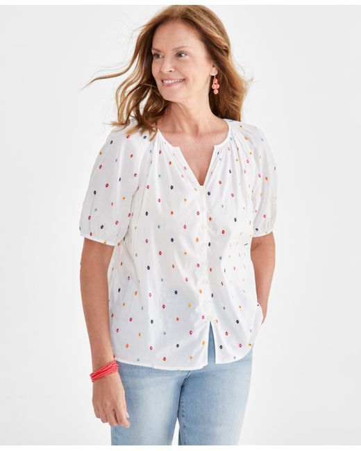 Style & Co Cotton Voile Embroidered Top Created for