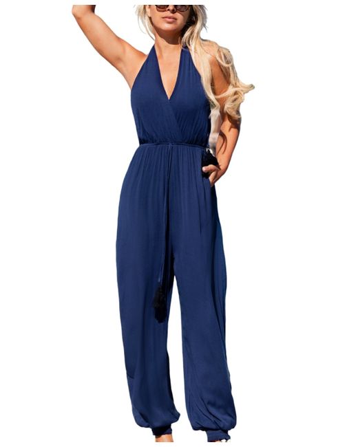 Cupshe Navy Plunging Sleeveless Loose Leg Jumpsuit