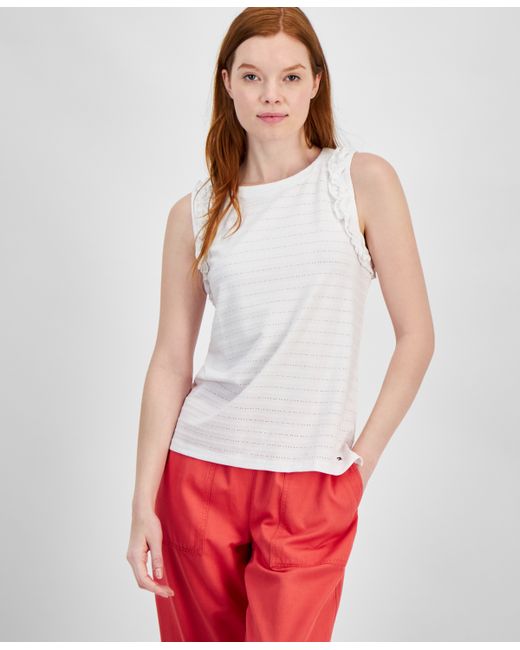 Tommy Hilfiger Solid Textured Ruffled Tank Top