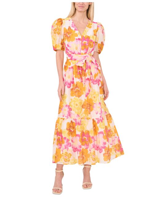 Cece Puff-Sleeve Floral Maxi Dress