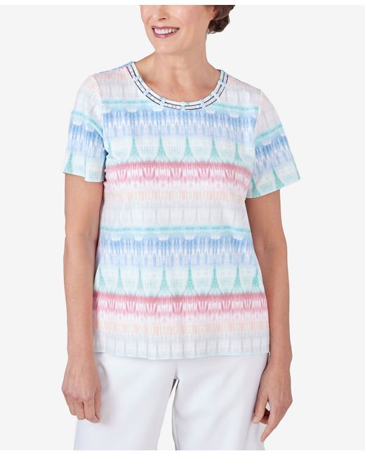 Alfred Dunner Petite Biadere Double Strap Short Sleeve Tee