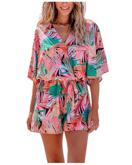 Cupshe Tropical Surplice Belted Flared Leg Romper