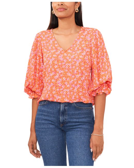 Vince Camuto V-Neck Smocked Cuff Long-Sleeve Top