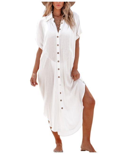 Cupshe Collared Button Up Cover-Up Beach Dress