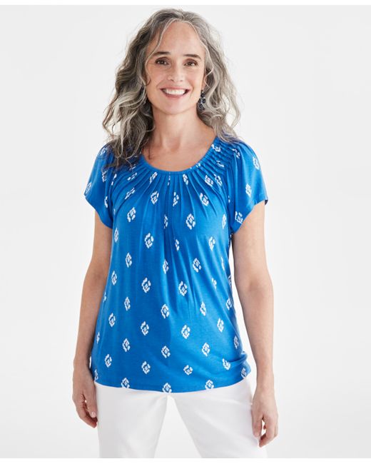 Style & Co Printed Pleat-Neck Top Created for
