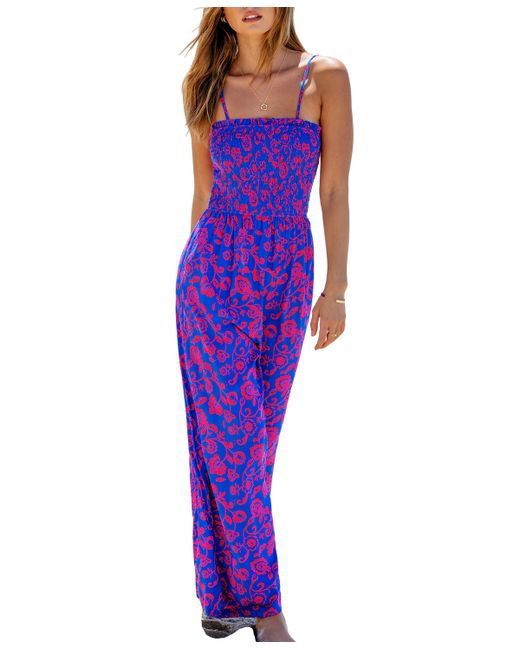 Cupshe Floral Square Neck Smocked Bodice Straight Leg Jumpsuit