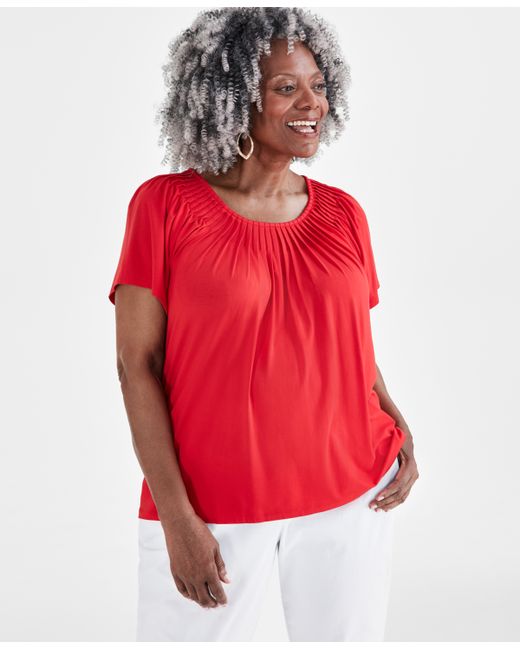 Style & Co Plus Pleat-Neck Top Created for