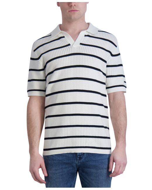 Karl Lagerfeld Slim-Fit Crocheted Stripe Polo Shirt