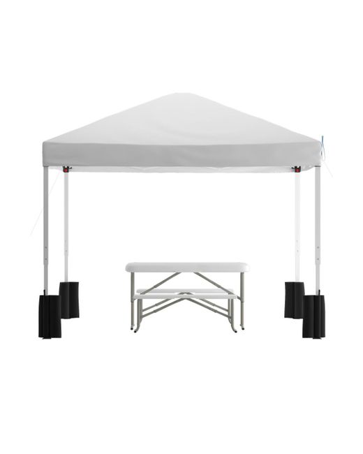 Emma+oliver Portable Tailgate And Camping Set With Pop Up Event Canopy Tent Wheeled Case Folding Table Benches