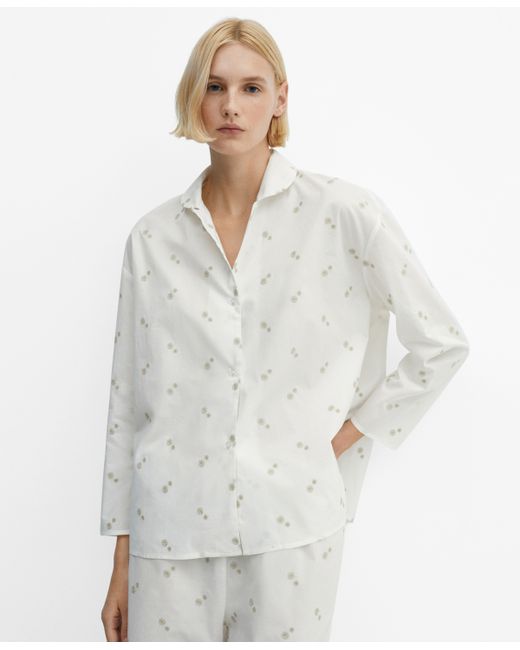 Mango Floral Embroidered Cotton Pajama Shirt