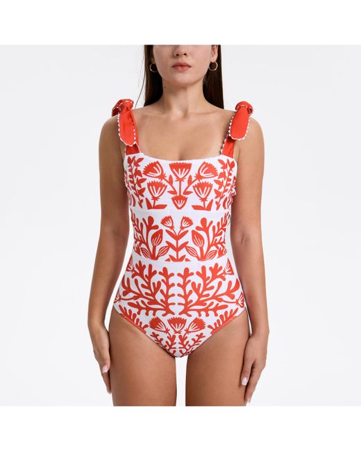 Jessie Zhao New York Red Coral Reversible One-Piece Swimsuit