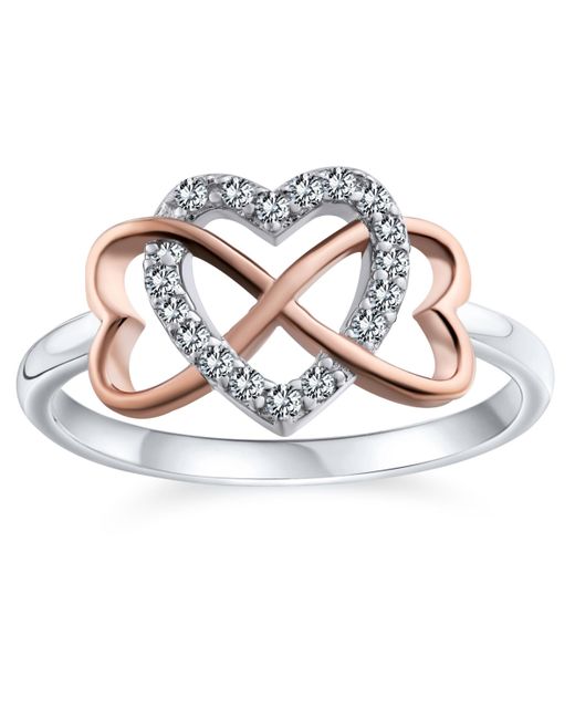 Bling Jewelry Romantic Two Tone Pave Cz Accent Cubic Zirconia Crossover Intertwined Infinity Heart Promise Ring For Rose Gold Plated 925 Sterl