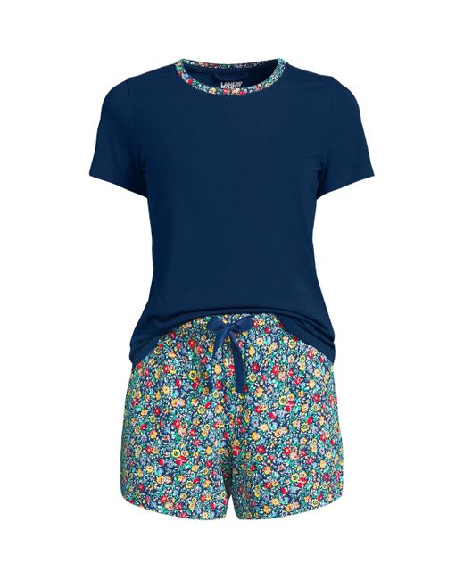 Lands' End Knit Pajama Short Set Sleeve T-Shirt and Shorts