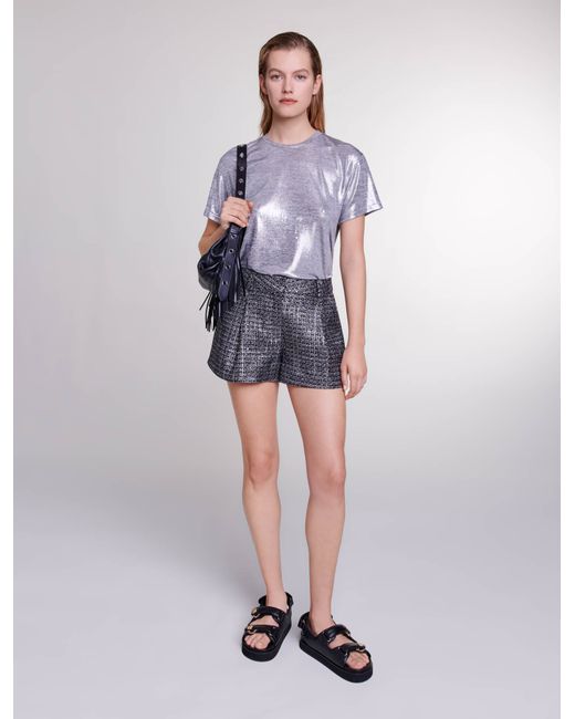 Maje Womans polyester Lamé T-shirt for Spring/Summer T-Shirts Grey