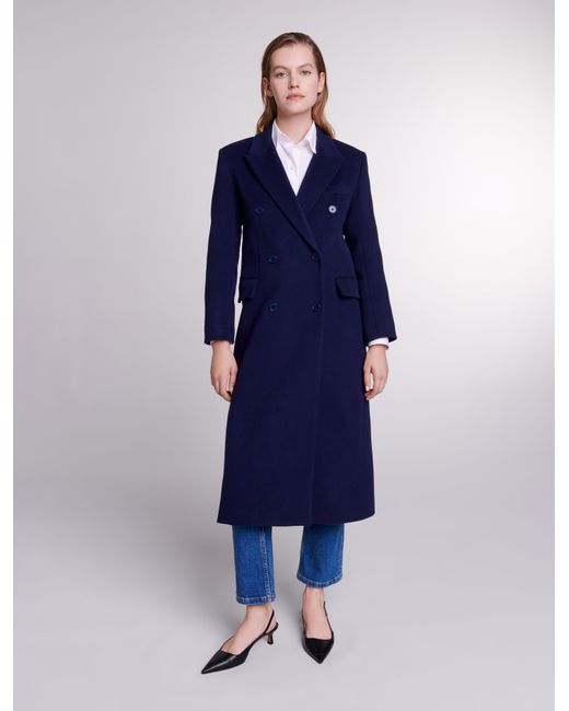 Maje Womans virgin wool Long coat for Spring/Summer Coats Blue