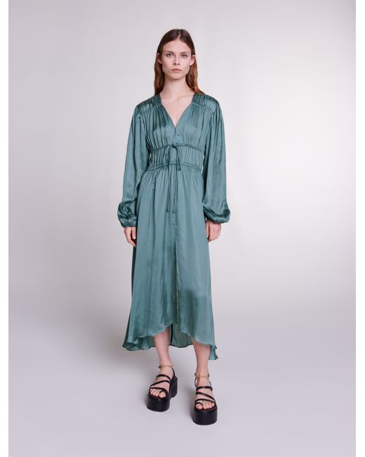 Maje Womans cupro Lower lining Satin-look maxi dress for Spring/Summer Maxi Midi Dresses Beige