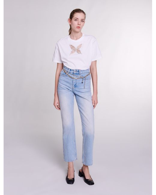 Maje Womans cotton Rib Rhinestone T-shirt for Spring/Summer Extra Small