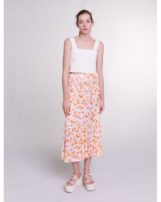 Maje Womans viscose Satin-effect floral skirt for Spring/Summer Extra Small