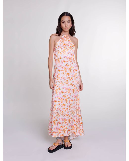 Maje Womans viscose Lining Floral satin-effect maxi dress for Spring/Summer Dresses-US XS FR 34
