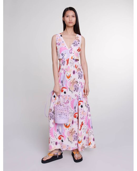 Maje Womans silk Buttons Cutaway maxi dress for Spring/Summer Dresses-US XS FR 34