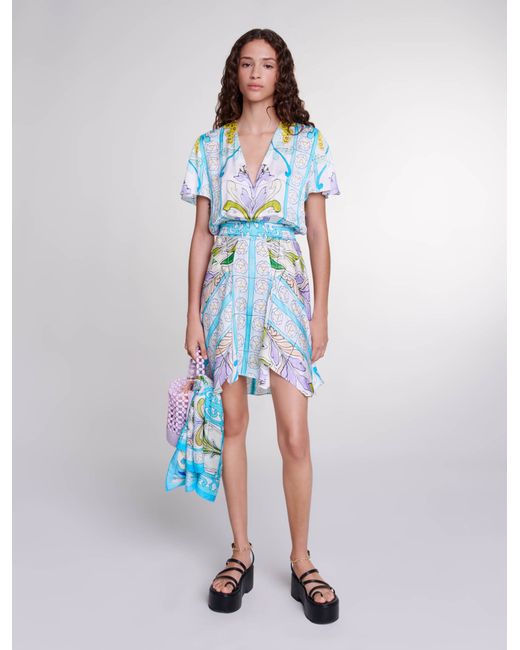 Maje Womans viscose Secondary fabric Short satin-effect print dress Dresses-US XS FR 34