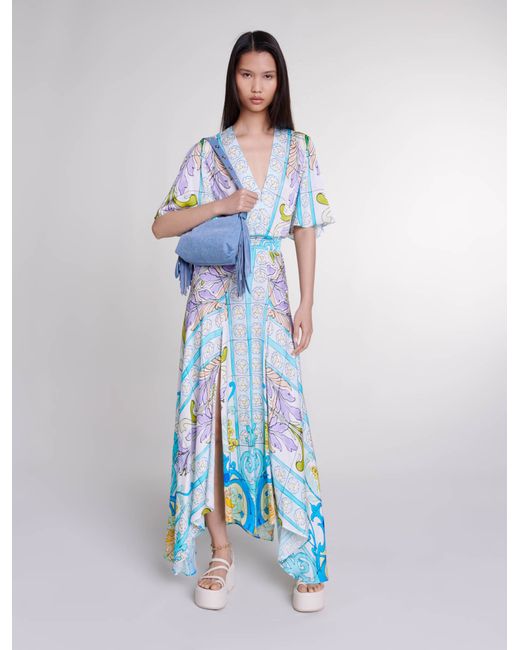 Maje Womans viscose Secondary fabric Satin-look patterned maxi dress Dresses-US XS FR 34
