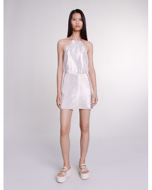 Maje Womans viscose Short metallic dress for Spring/Summer Dresses-US XS FR 34 Grey