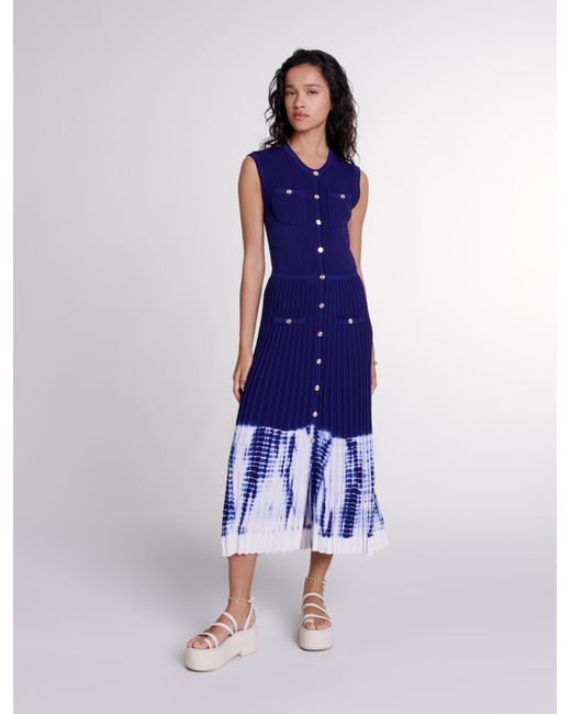 Maje Womans viscose Tie-dye knit maxi dress for Spring/Summer Dresses-US XS FR 34 Blue