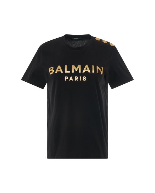 Balmain Classic 3 Buttons Metallic Logo T-Shirt Black/Gold BLACK/GOLD