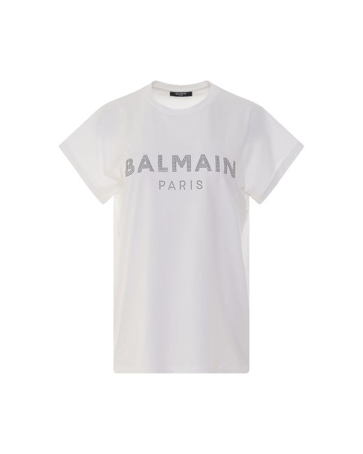 Balmain Short Sleeve Rhinestone Logo T-Shirt BLACK