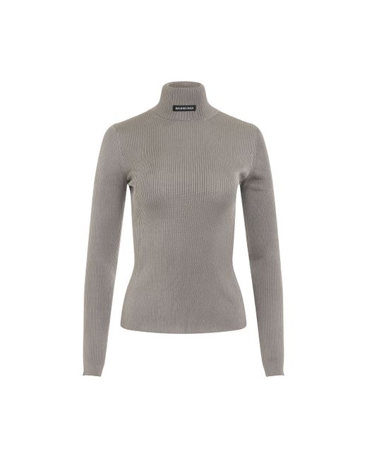 Balenciaga Long Sleeve Fitted Rib Knit Turtleneck Grey GREY