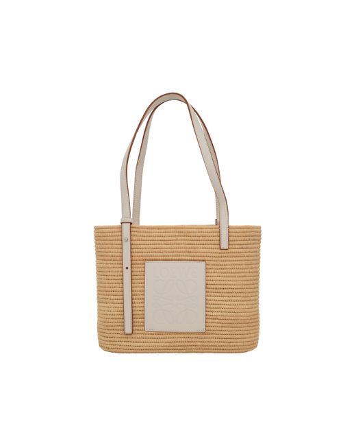 Loewe Small Square Basket Bag Raffia and Calfskin Natural NATURAL OS
