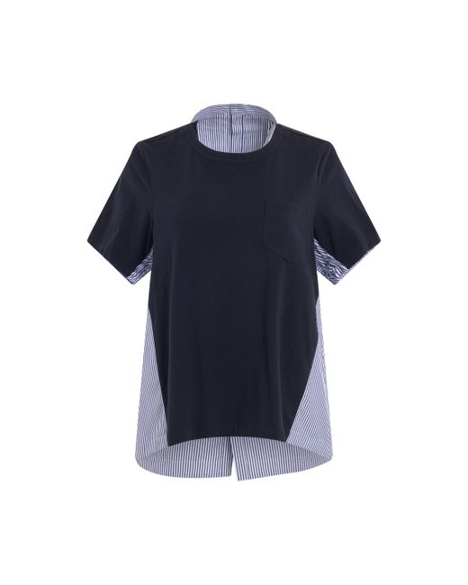 Sacai Panelled Cotton T-Shirt Navy/Stripe NAVY/STRIPE