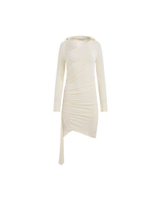 Off-White Viscose Crepe Draped Mini Dress