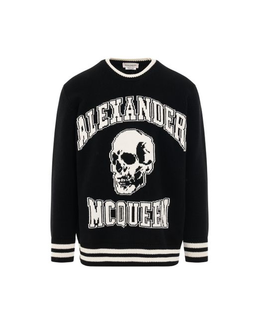Alexander McQueen Varsity Logo Jacquard Knit Sweater Black/Ivory BLACK/IVORY