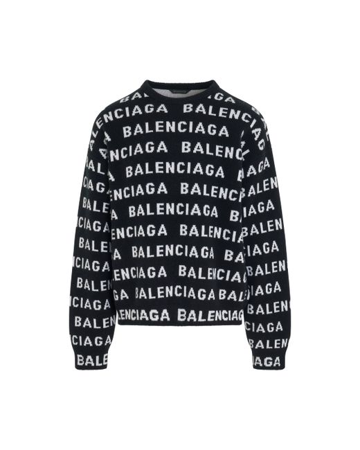 Balenciaga All-Over Logo Knit Sweater Black BLACK