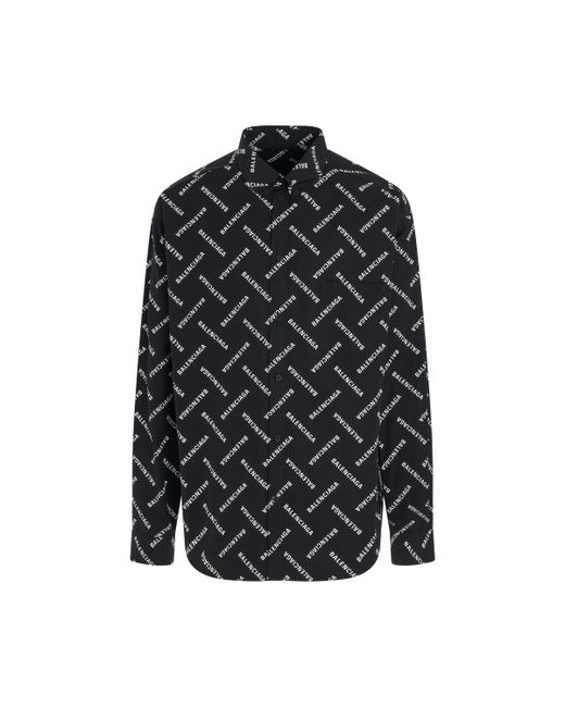 Balenciaga All-Over Logo Long-Sleeve Shirt Black BLACK
