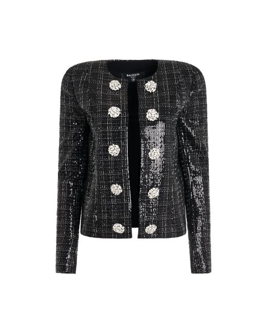 Balmain Jewellery Button Collarless Tweed Jacket