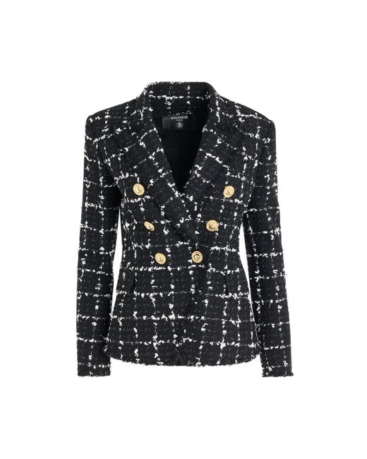 Balmain 6 Button Double Breasted Tweed Jacket Black/White BLACK/WHITE