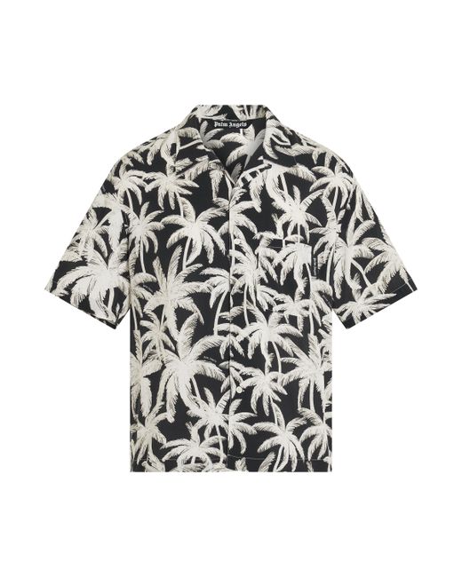 Palm Angels Palms Allover Short Sleeve Shirt Black/Off BLACK/OFF