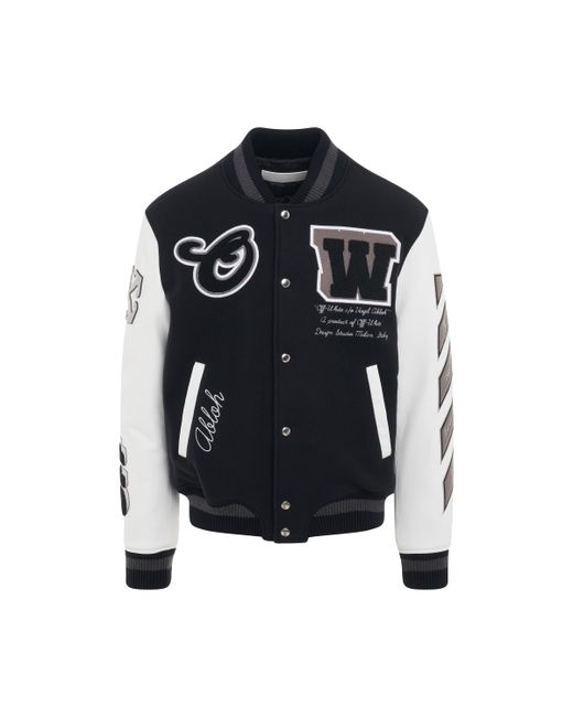 Off-White Moon Leather Sleeve Varsity Jacket Black BLACK